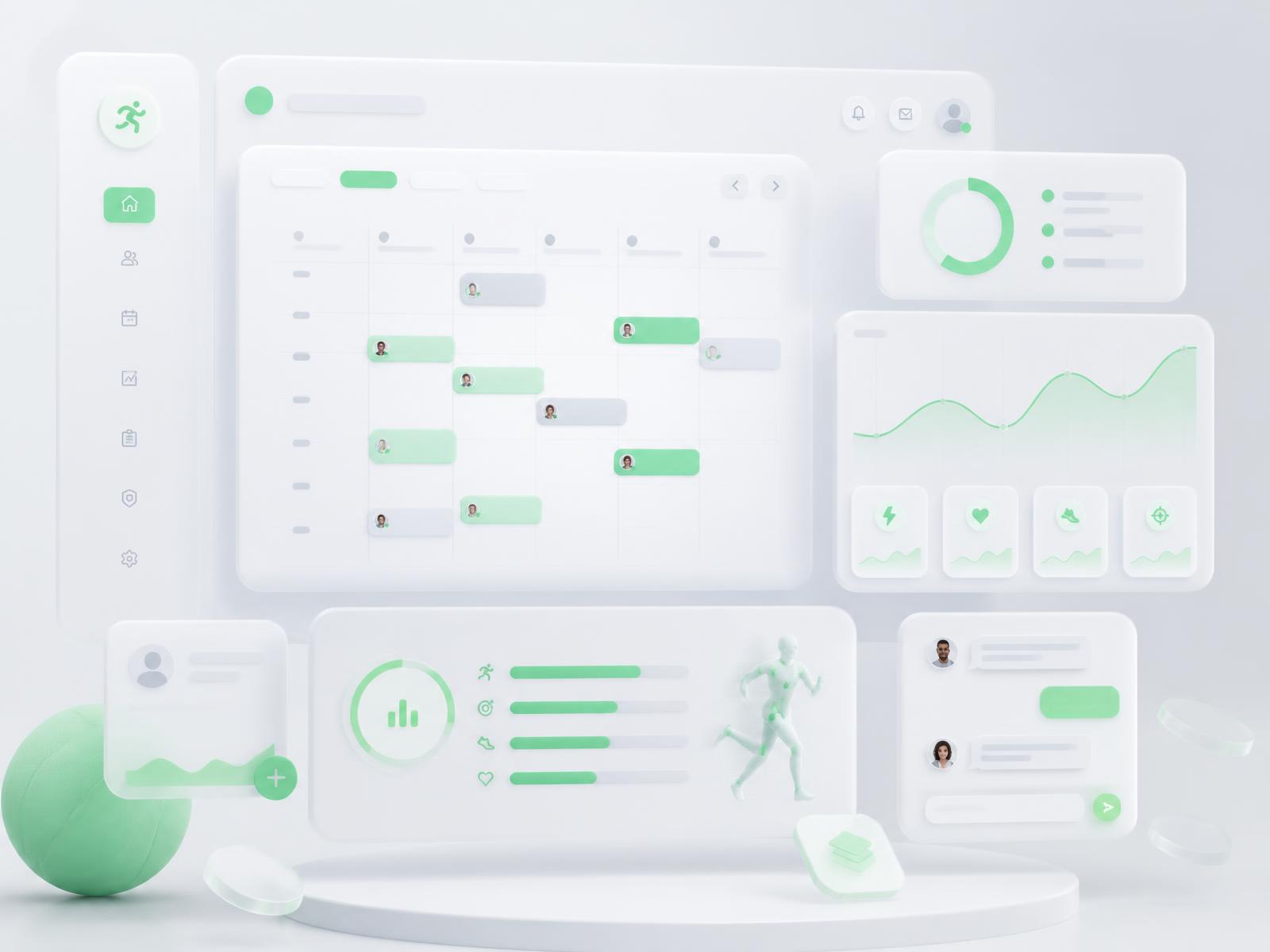 Athletyx dashboard showing a session calendar, athlete performance charts and club chat